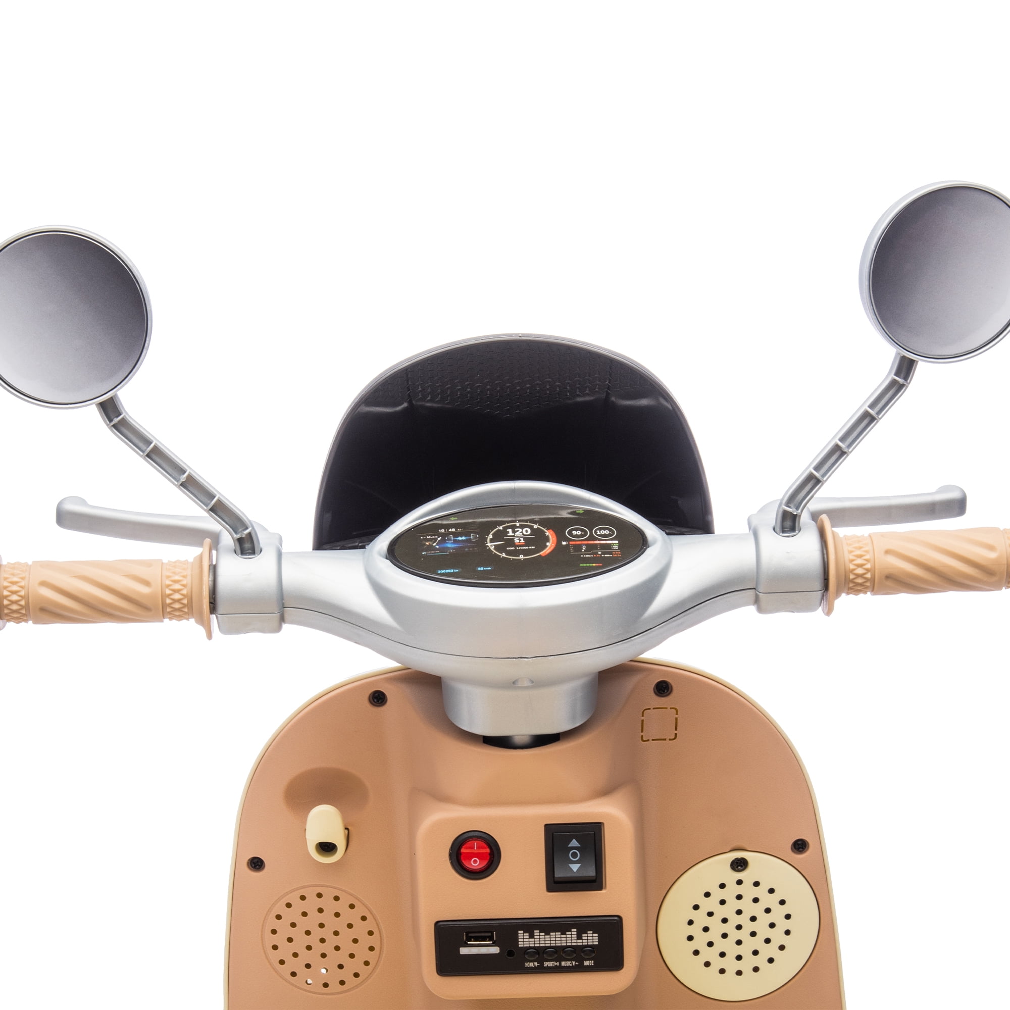 Cirui 2 Seater 12V Kids Motorcycle,3 Wheel Ride Dual Motorcycle,Toy 12V Electric Motorcycle with Front LED Light/USB/Storage Box,Beige