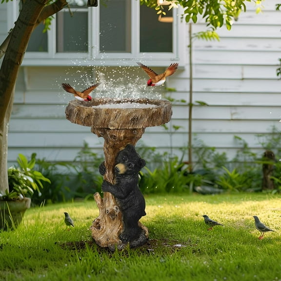 23.6”Tall Resin fiber Outdoor Bird Baths for Garden - Standing Birdbath, Woodland Tree Trunk Decoration Yard Statue,Pedestal Birdbaths, Garden, Patio, Lawn, Backyard (24inch)