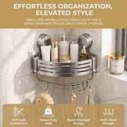 2 Pack Suction Corner Shower Caddy, No Drill Bathroom Organizer, Wall Mount Shower Shelves with Hooks, Removable Shower Caddies for Bathroom & Kitchen Storage