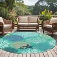thumbnail image 5 of Coastal Ocean Round Living Room Rugs 5 ft, Starfish Shell Coral Green Texture Washable Area Rug with Non-Slip Sturdy Edge Binding Round Carpet for Entryway Kitchen Bedroom Bathroom, 5 of 9