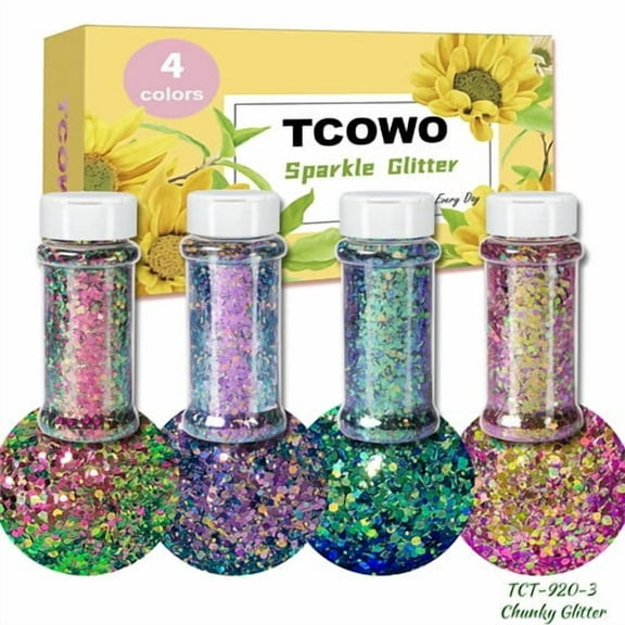 Color Shift Chameleon Glitter Chunky Glitter Sequins For Arts & Crafts Decoration Weddings Cards 2oz/Bottle 4 Colors One Set