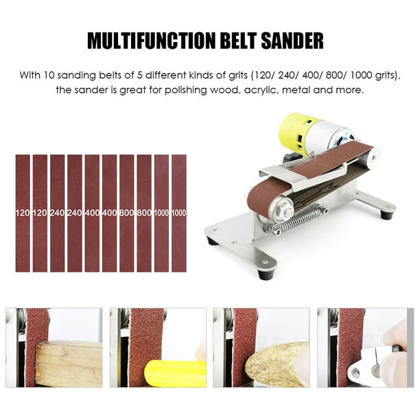 Amdohai Mini Belt Sander Electric Edge Sharpener with Adjustable Workbench 7 Variable Speed 10 Sanding Belts Sanding Polishing Grinding Machine for