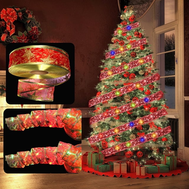 Xtmas Tree Pendant Fairy Lights Strings Flexible 13.3ft Mesh Print 40 LED 2pcs For Party Weddings