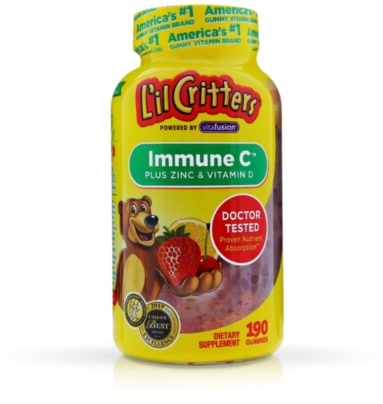 2 Pack - L'il Critters Immune C plus Zinc & Echinacea Dietary Supplement Gummy Bears Assorted Flavors 190 Each