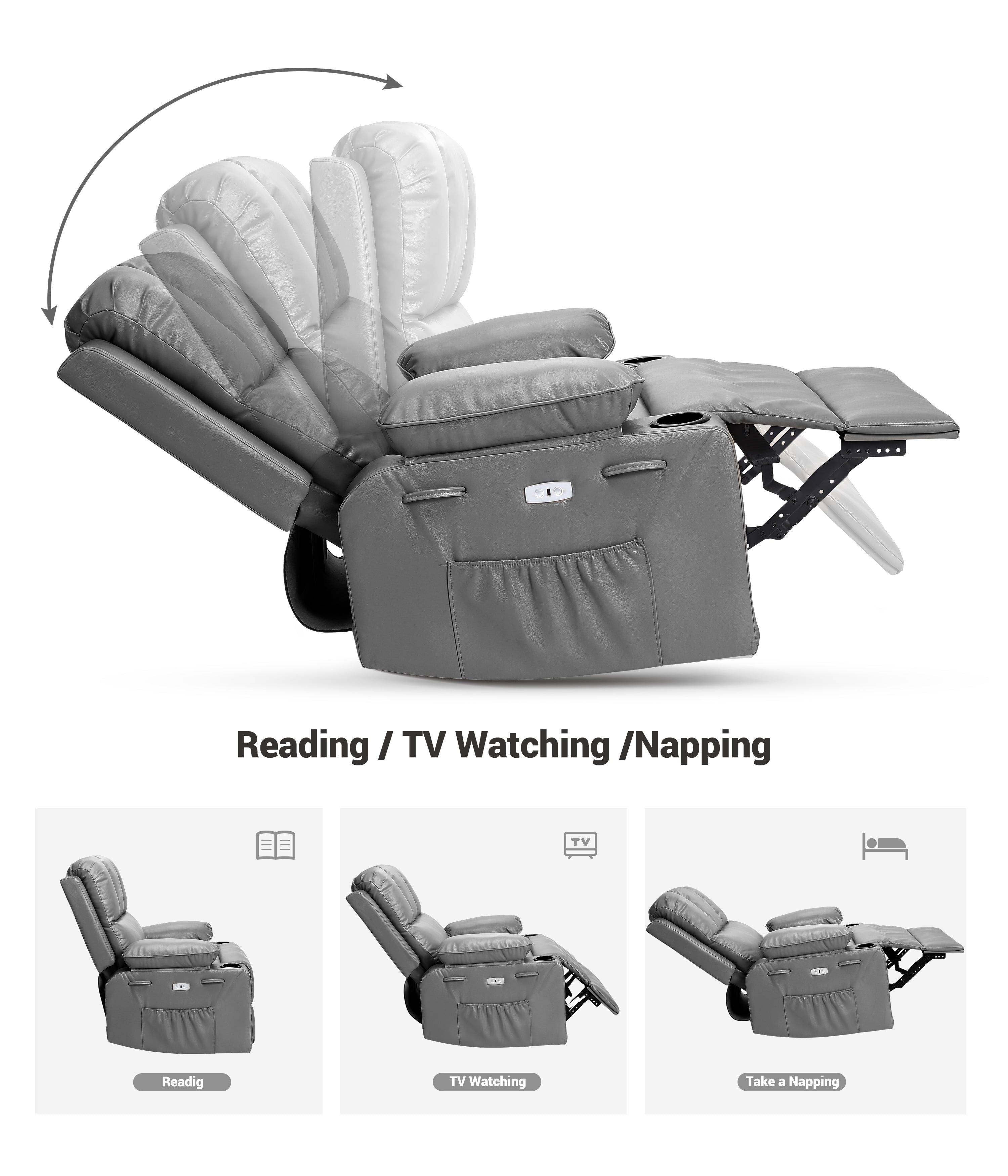 Oversized Electric Recliner Chair with Heat and Massage,360°Swivel Rocking Chair for Living Room,Nursery,or Home Theater,Ergonomic Power Reclining Sofa with Cup Holders,USB Port