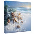 thumbnail image 2 of Ships Next Day Canvas Wall Art 10"x10",Christmas Beach Wood Framed Canvas Print Painting,Blue Shell Starfish Conch Pine Cone Snow Ready to Hang Small Picture Wall Decor for Kitchen Nursery Office, 2 of 9