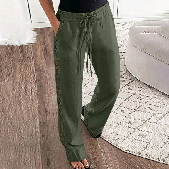 BVOFAR Women's Side Hollow Cotton Linen Summer Pants Elastic Waist Drawstring Lightweight Trousers Solid Color Lounge Pants with Pockets 2025