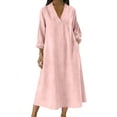 thumbnail image 3 of HBBIKVI Blouson Sleeve Midi Dress for Women Casual Long Sleeve V-Neck Shift Dress with Exterior Pockets and Loose Fit for Everyday Casual Style, 3 of 7