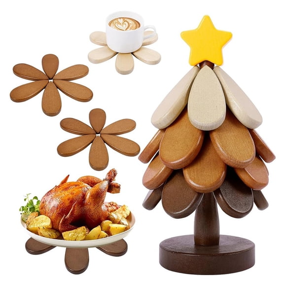 Salvamanteles de Madera con Forma de Árbol para Platos Calientes,Juego de 4 con Forma de Árbol para Ollas y Sartenes Calientes, Posavasos de Madera para Tazones, Teteras y Bebidas.