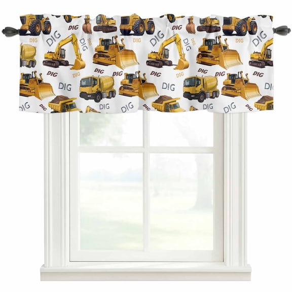 Construction Truck Farmhouse Short Window Curtain Valances, Cartoon Grips and Bulldozers Stirrup Car Rod Pocket Kitchen Valances for Living Room Bedroom Bathroom Cafe 42" x 12"