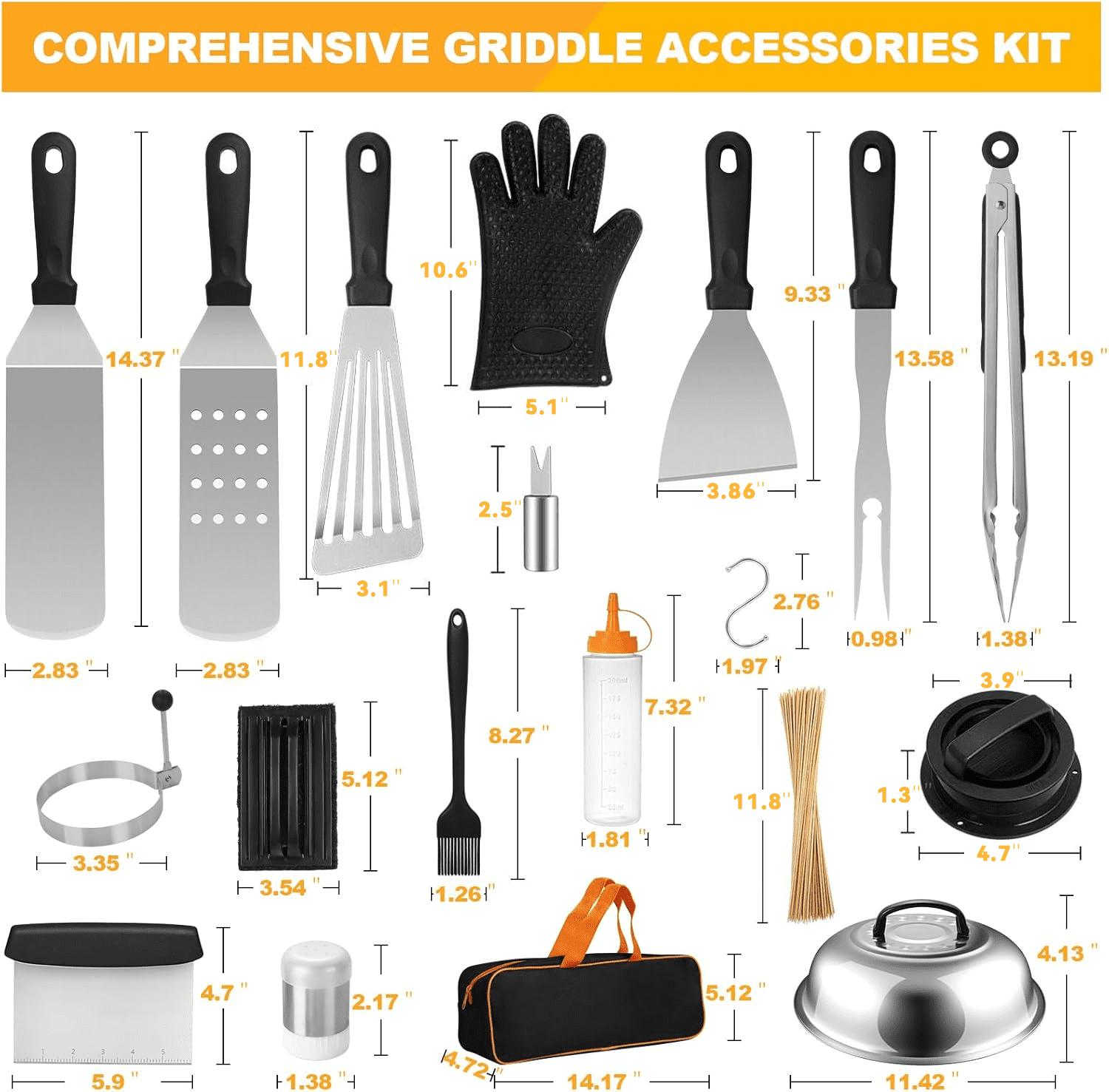 Griddle Accessories Kit, 140 Pcs Griddle Grill Tools Set for Blackstone and Camp Chef, Professional Grill BBQ Spatula Set with Basting Cover, Spatula, Scraper, Bottle, Tongs, Egg Ring