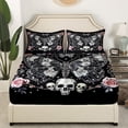 thumbnail image 3 of Manfei Gothic Moth Sheet Set Twin,Floral Skull Bedding Sets Twin Size,Exotic Style Twin Sheet Sets,Ultra Soft Halloween Room Decorative,3pcs, 3 of 6