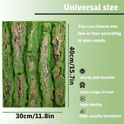 15.75x11.81in Reptile Terrarium Cork Background,Bearded Dragon Tank Bark Backdrop Wall Decor with Artificial Moss for Gecko Lizard Tortoise Frog Chameleon(1Pcs)