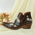 thumbnail image 5 of Cowboy Ankle Boots for Women V Cutout Pointed Toe Chunky Heel Booties Floral Embroidered Western style Pull On Shoes for Country Concert Party, 5 of 6