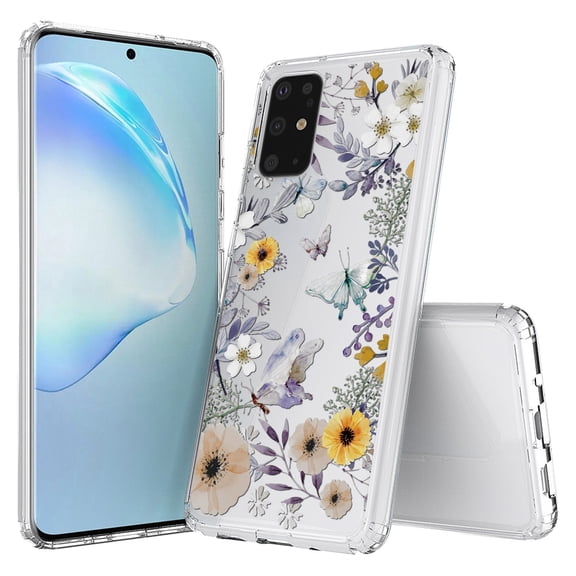 Aquaflex Transparent Clear Flexible Shock Absorbing Phone Case Cover Suitable for Samsung Galaxy S20  6.7" - Butterfly Bloom