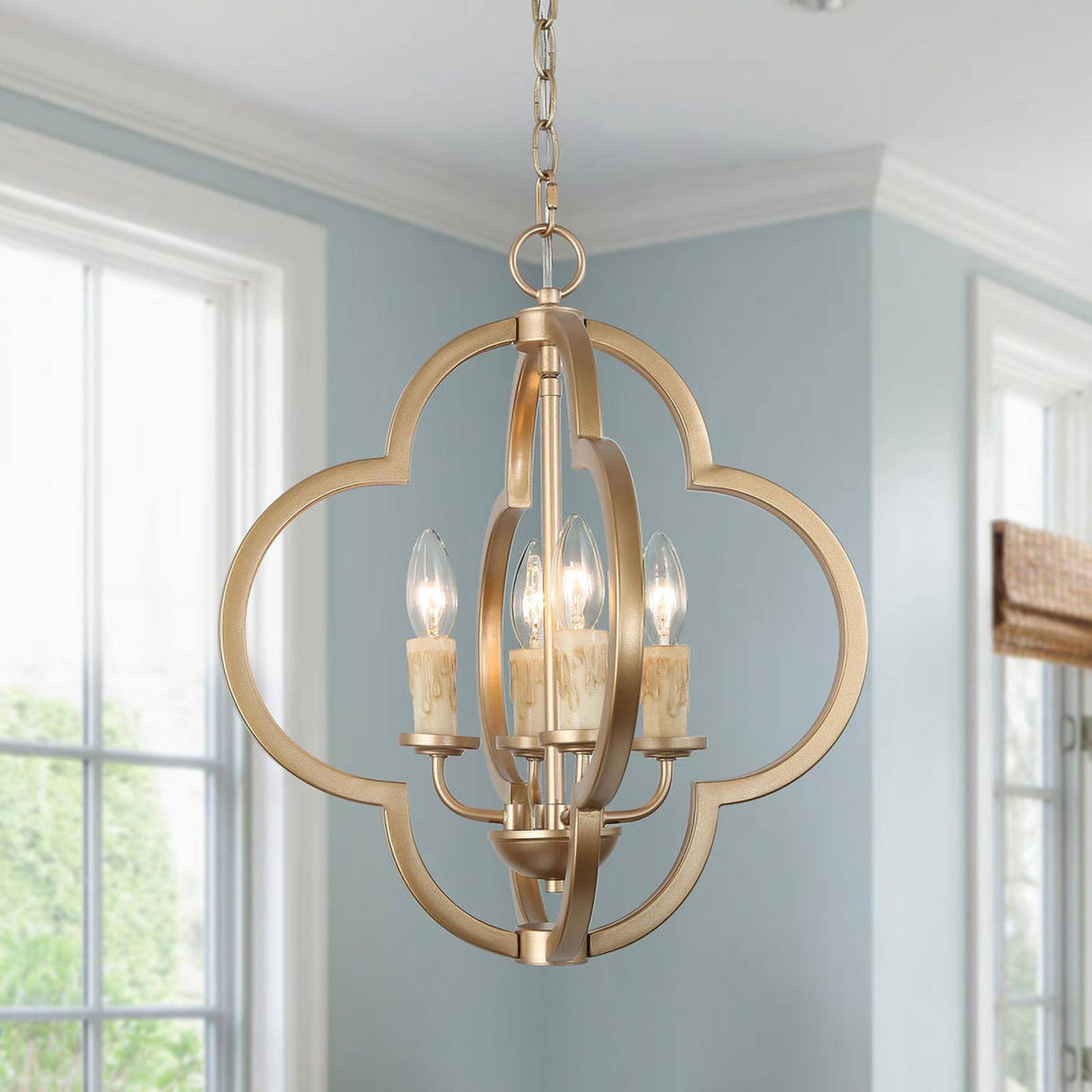 LNC Modern Gold Quatrefoil Chandelier, 4-Light 16 in Fixture for Dining Room & Foyer