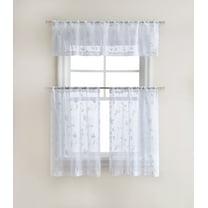 GoodGram Floral Embroidered White Semi Sheer Kitchen Curtains & Valance Set, 58” x 36” (3 Panels)