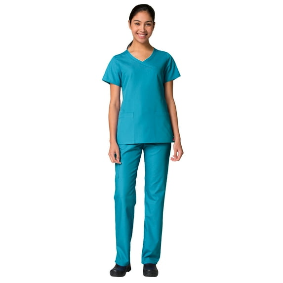 Maevn Red Panda Women's Curved Mock Wrap Top & Full Elastic Cargo Pant Scrub Set