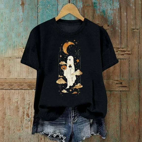 Halloween Women's Printed T-Shirt Casual Short Sleeve Graphic Tees Round Neck Fashion Top for Daily Wear Polyester Fall Spring
