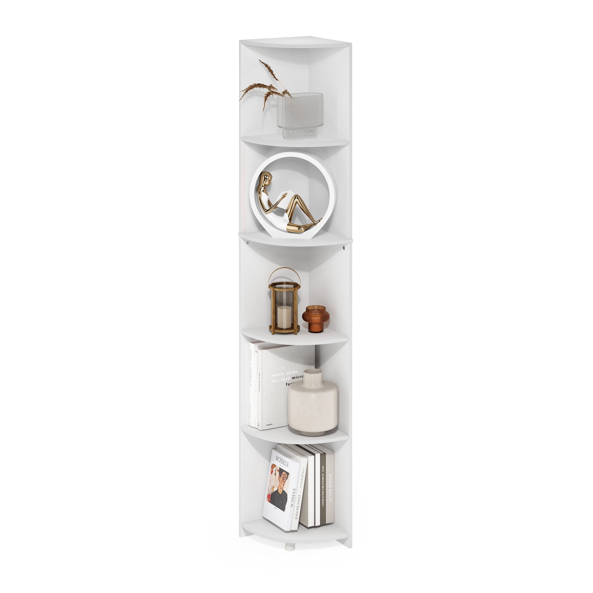 Furinno Econ 5-Tier Corner Shelf Bookcase, Bookshelf, White
