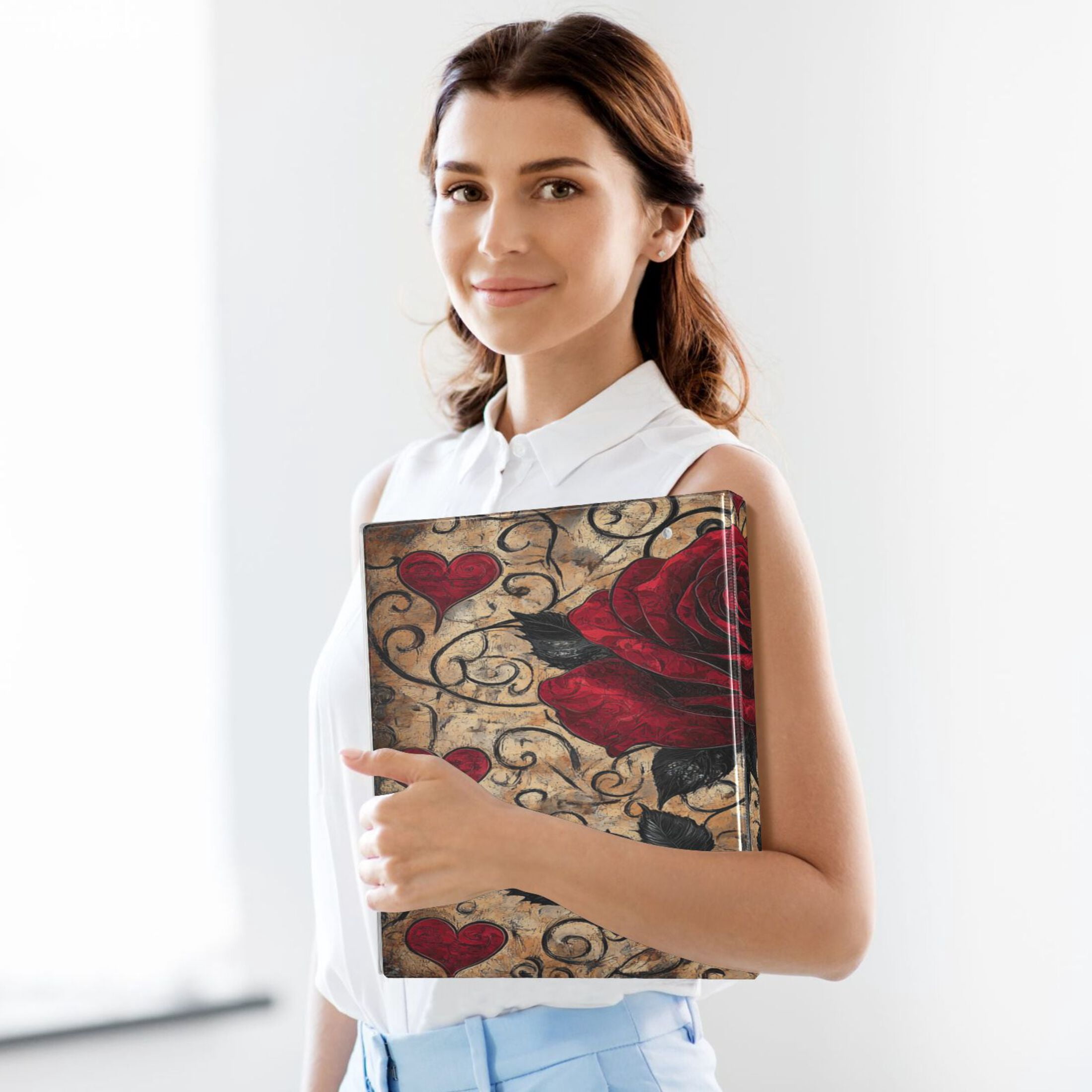 Ring Binders Red Rose Pattern Presentation1.5-inch, Slant Ring One-Touch