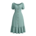 thumbnail image 6 of ZQUUVOU Women's Square Neck Midi Dress Puff Sleeves Button Front Ruffle Hem Elegant Sundress Casual Summer Beachwear Blue, 6 of 6