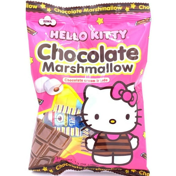 Eiwa Hello Kitty Marshmallow Chocolate, 1.3 oz Bag, Fluffy Marshmallow Bites Filled With Chocolate Cream