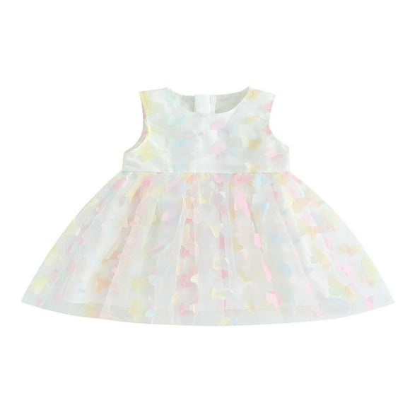 Robe Décontractée Fille Tout-Petit Décor Papillon Robe Sans Manches à Encolure