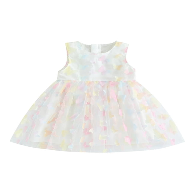 Robe Décontractée Fille Robe Sans Manches à Encolure Papillon pour Tout-Petit