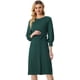 thumbnail image 1 of Vestido de Punto con Cinturón para Mujer con Cuello Redondo Mangas faroles Vestido de Suéter Casual Verde S, 1 of 6