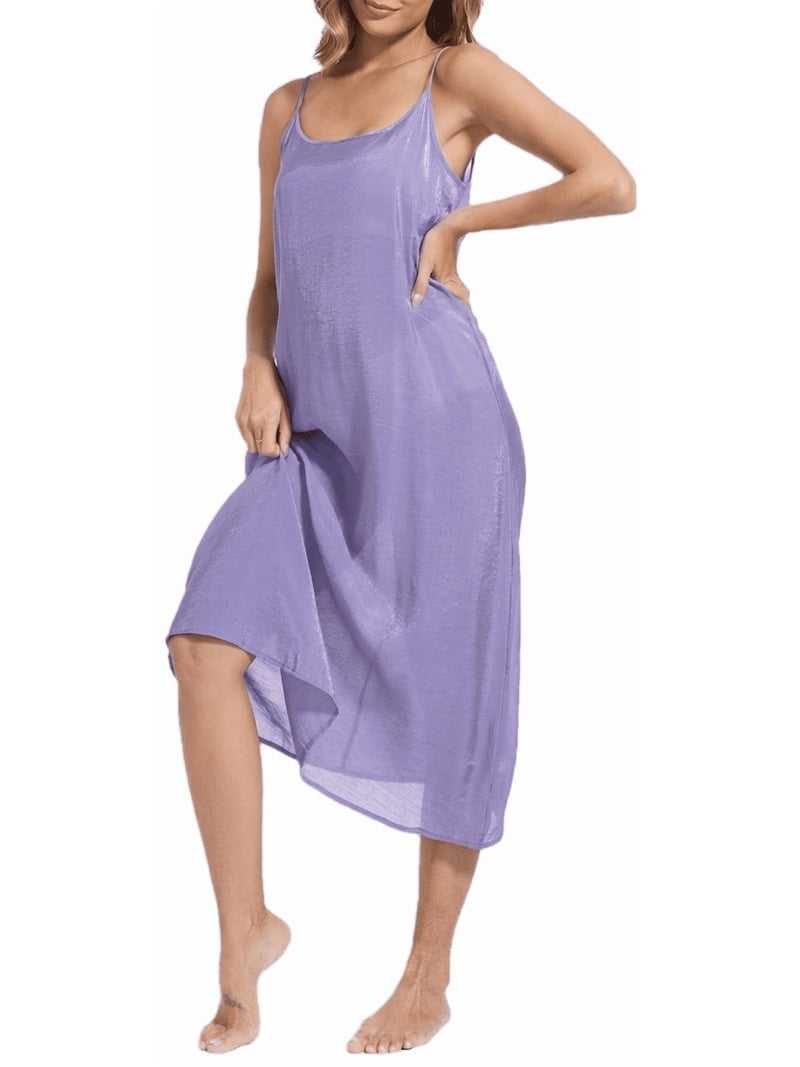 Women Cotton Silk Long Slips Full Slips For Under Dress Chemise Camisoles Slip Dress Petticoat