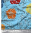 thumbnail image 1 of Soimoi Blue Heavy Satin Fabric Leaves & Floral Hand Drawn Print Fabric by the Yard 54 Inch Wide, 1 of 1