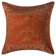 thumbnail image 2 of Stylo Culture Ethnic Decorative Throw Pillow Covers 16 x 16 Jacquard Peacock Orange Traditional 40x40 cm Home Decor Brocade Elephant Zippered Square Cushion Covers | Set Of 5, 2 of 4
