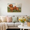 Cute Dog Canvas Wall Art, Rustic Realism Dachshund Dog Grassy Field Sky ...