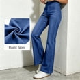 thumbnail image 6 of Flare Jeans for Women Solid Color Stretch Denim Flared Pants Elastic Waistband Multi Pocket Styling Casual High Rise Slimming Straight Denim Pants, 6 of 10