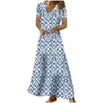thumbnail image 1 of Hyknon Robes pour Femmes Mode Décontractée Printemps et Été Col en V Manches Trois-Quarts Robe Imprimée Décontractée Douce Fluide Ample, 1 of 4