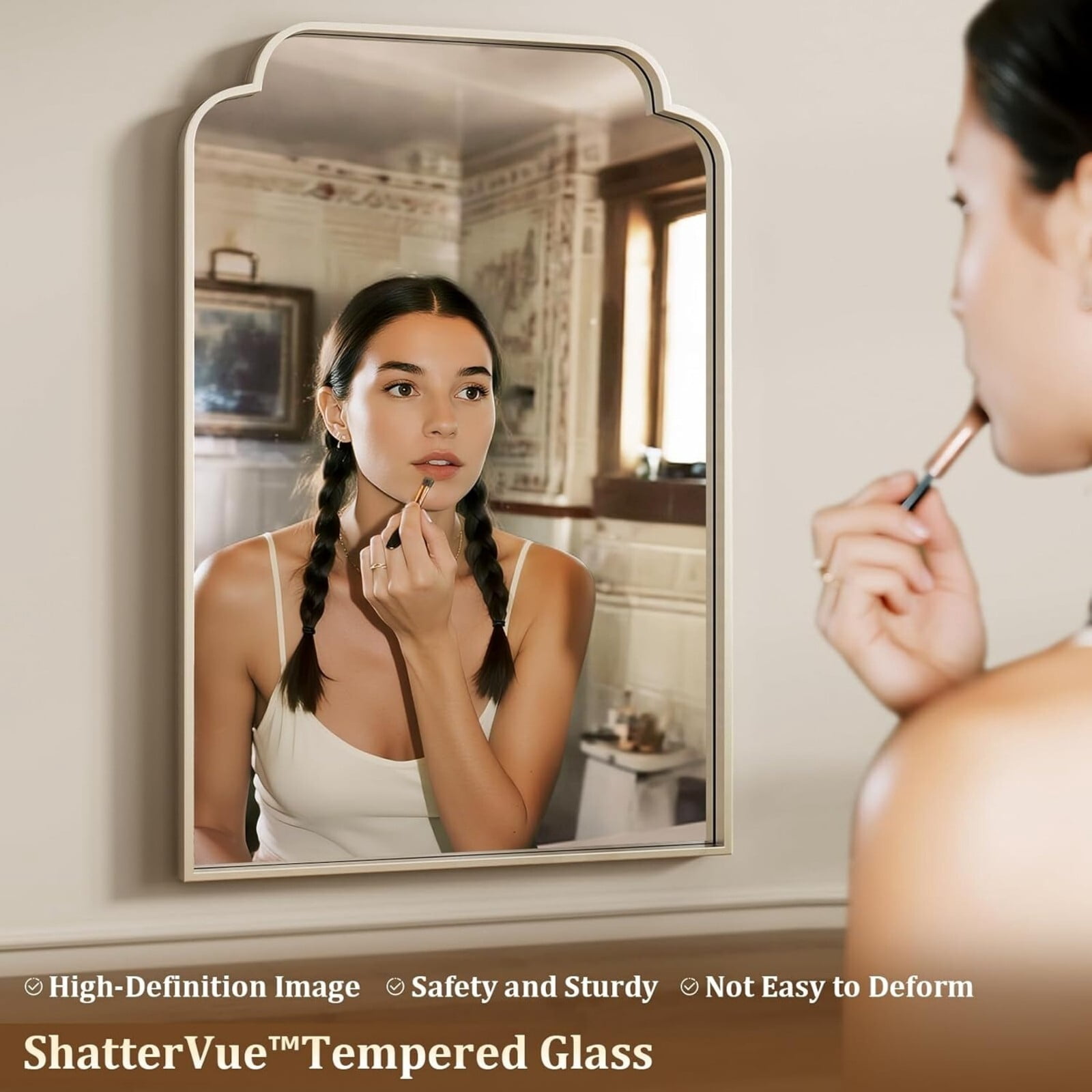 Puremirror 30"x20" Vanity Mirror with Deep Frame Arched Bathroom Mirror Bedroom, Silver
