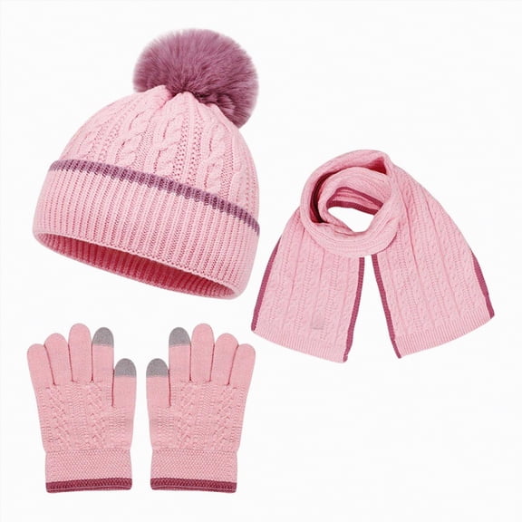 UngA Kids Winter Hat Gloves Scarf Set Girls, Children Beanies Hats with Pom Pom Warm Fleece Lining Beanie for Girls Boys (Pink,2-8 Years)