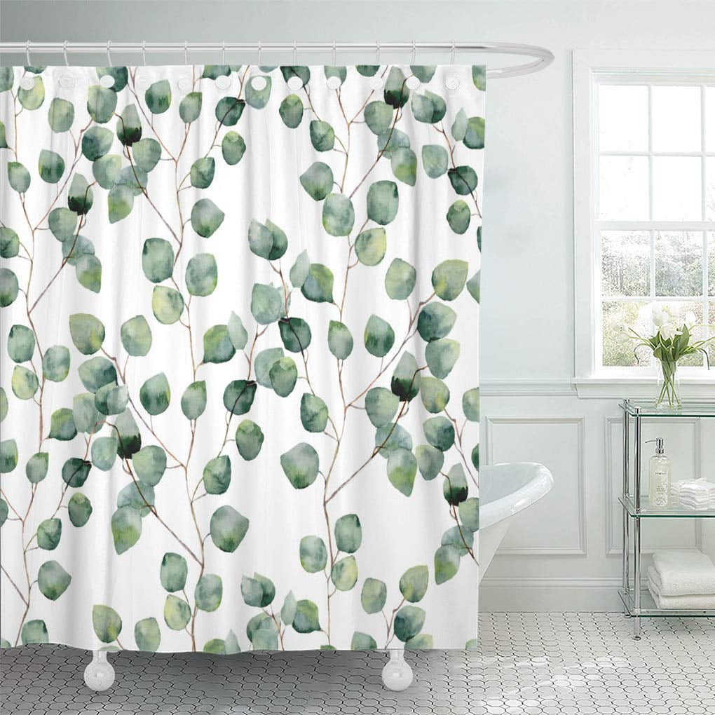 Exotic Plants Green Ivy Background Fabric Shower Curtain Set Bathroom Decor 72" 