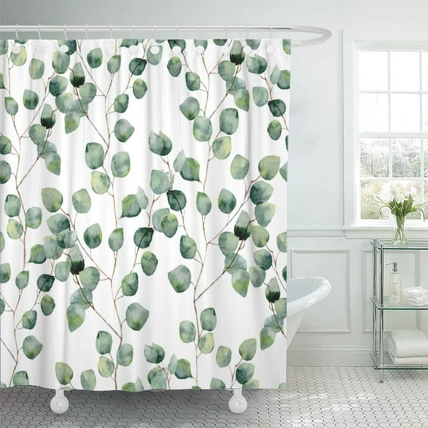 Cynlon Watercolor Green Fl Seamless, Green Shower Curtain