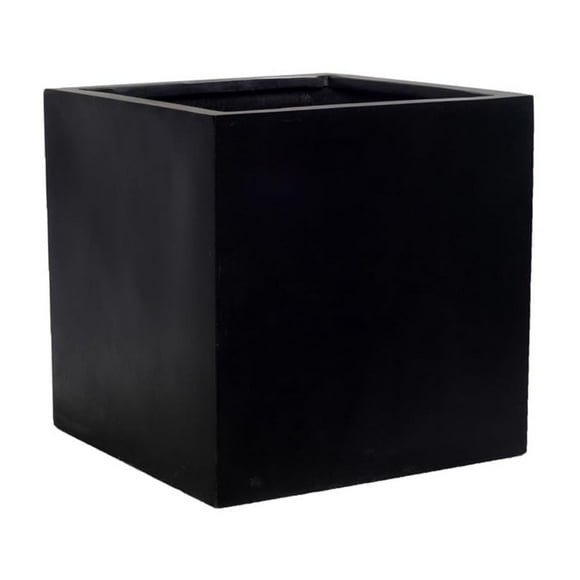 Pots de Poterie Élégants Cube en Fibre de Pierre Pot Noir Intérieur Extérieur - 12"x12"x12 Pouces - Résistant aux Intempéries