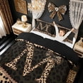 thumbnail image 3 of meiyoeat Leopard Print Monogrammed M Twin Duvet Cover for Kids Girls, Brown Black Bow Diamond Twin Bedding, Black Reversible, 2-Piece, 1 Duvet Cover and 1 Pillowcase, 3 of 6