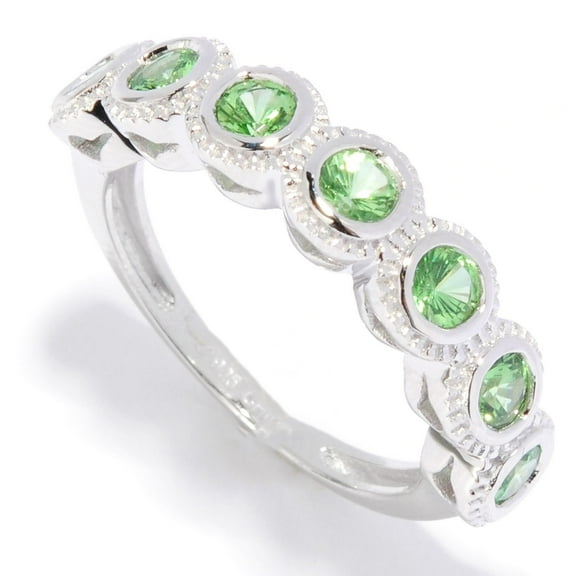 925 Sterling Silver Seven Stone 0.92ctw Tsavorite Band Ring