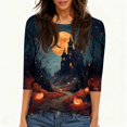thumbnail image 5 of Domuza Womens Halloween Shirts Fall Casual Round Neck Three-Quarter Sleeve T-Shirt Novelty Spooky Print Vintage Tops Halloween Costumes-A XL, 5 of 6