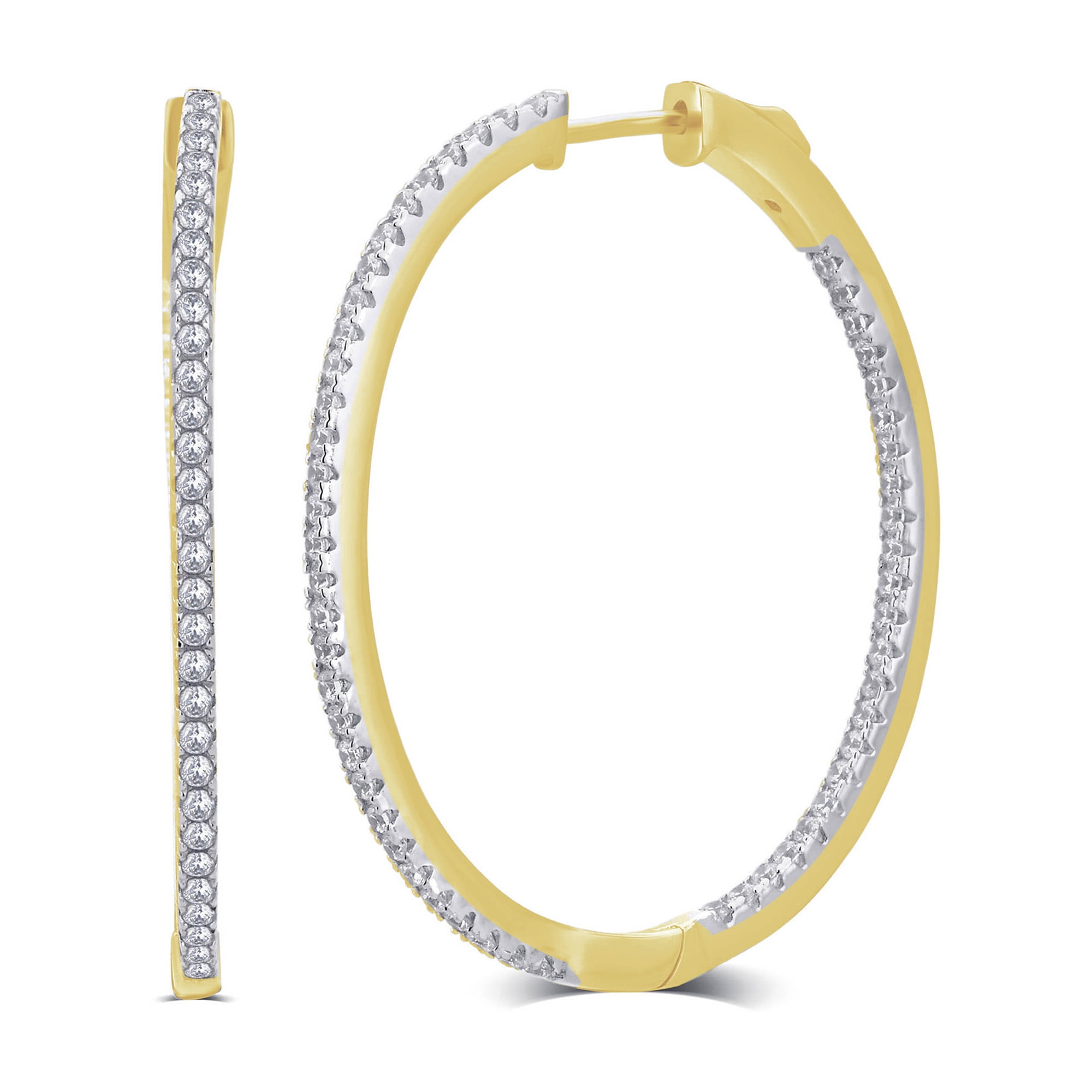 1 Carat T.W.CZ Pink Overlay Brass Inside Outside Hoop Earring 25mm.