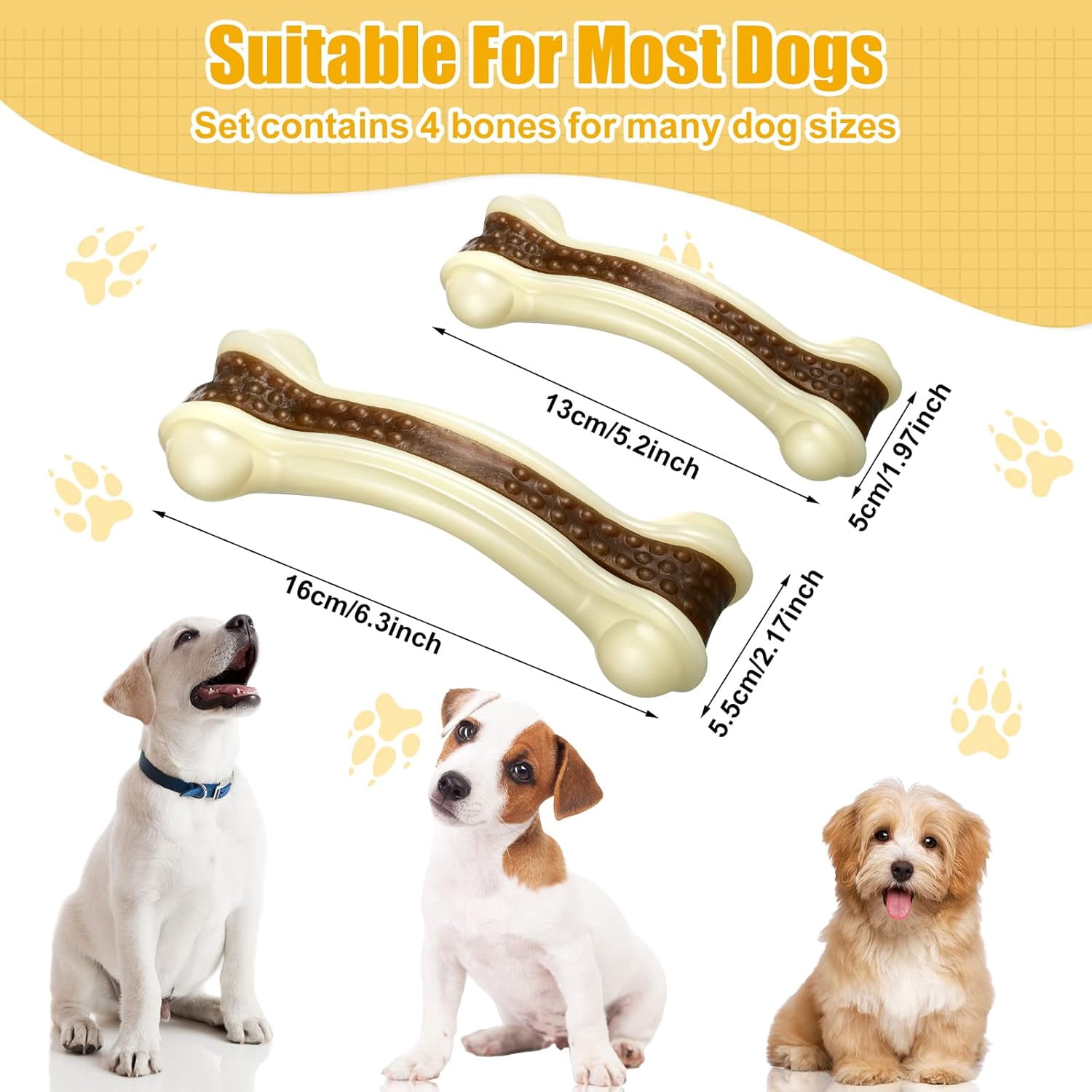 General Dog Toys for Aggressive Chewers Indestructible Nylon Dog Bones Beef Flavor Teething Chew Toys Bones for Large Puppies(Large, Medium)