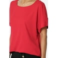 thumbnail image 5 of Women's PLUS Lightweight Woven Dolman Short Sleeve Boat Neck Relaxed Blouse Basic Top, 5 of 7