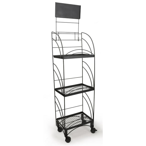 14 5 W Wire Shelving Unit With Locking Wheels 3 Display Levels Retail Store Fixture Includes Removable Sign Holder Black Ncyrr10bk Walmart Com Walmart Com