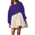 thumbnail image 1 of Womens Oversized Sweatshirt Dress Long Flowy Patchwork Pullover Tops Cute Drop Shoulder Sweatshirts Fall Long Sleeve Mini Dress Teen Girls Crewneck Solid Tunic Pleated Loose Clothing Beig, 1 of 4