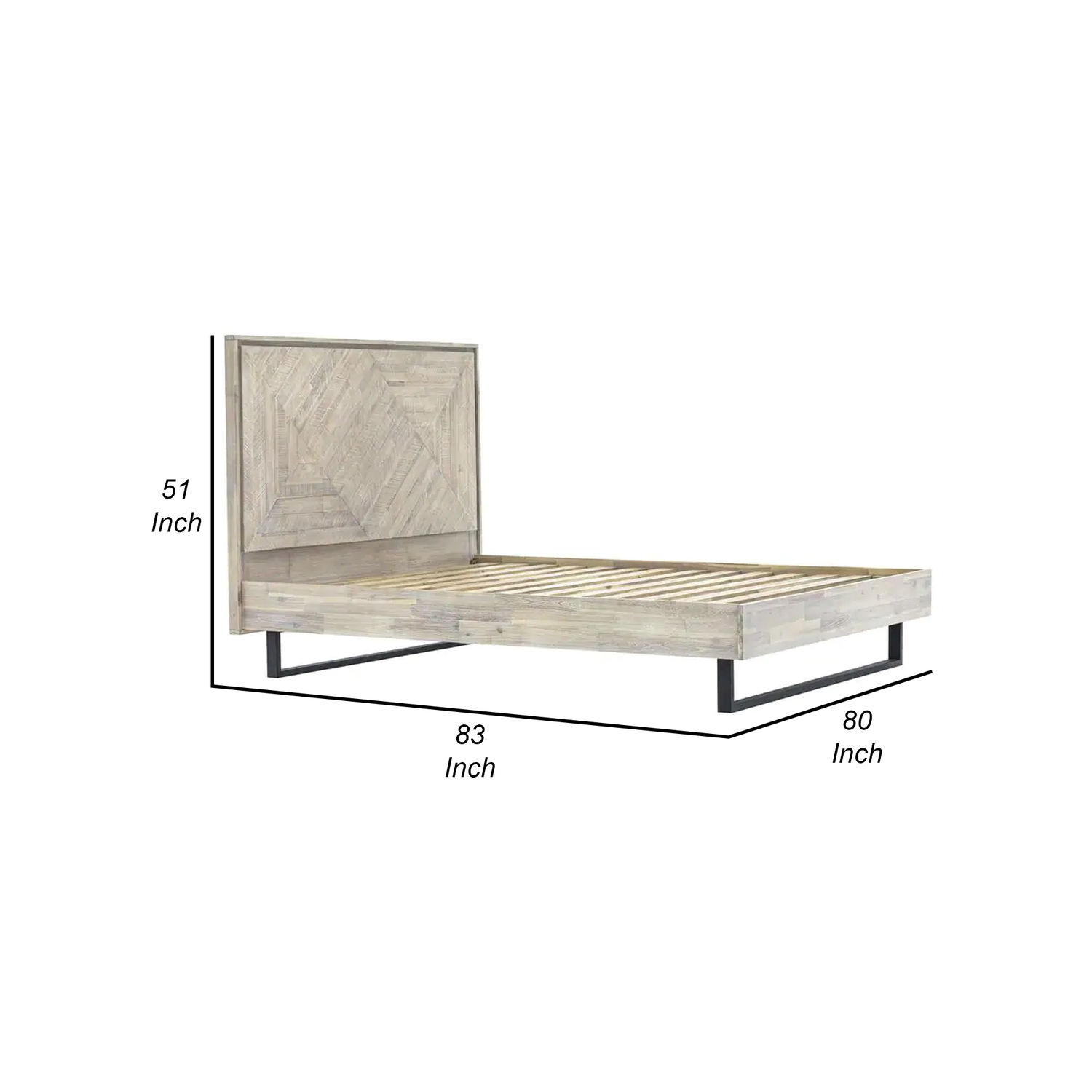 Benjara Rexi Acacia Wood King Platform Bed Frame, Metal Sled Base, Natural Brown - image 5 of 6